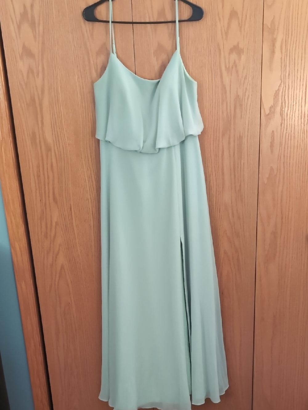 Azazie Mint Green Spaghetti-Strap Maxi Dress with Side Slit